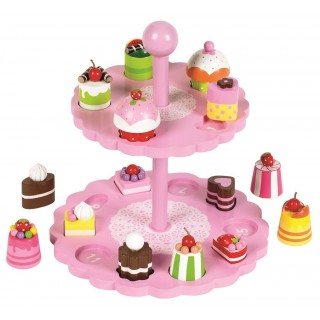 Ružový poschodový tanier s tortičky