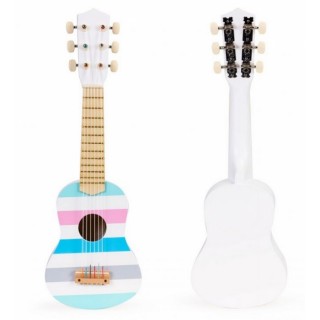 Drevená gitara pastelové pruhy - biela