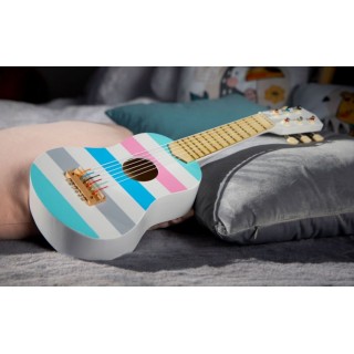 Drevená gitara pastelové pruhy - biela