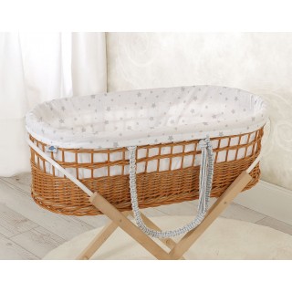 Prútený košík Moses v BOHO štýle s bavlnenou podšívkou