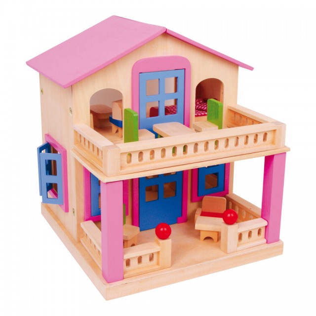 Drevený domček pre bábiky s terasou Clara