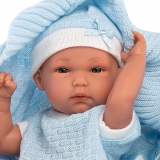 New Born chlapček na modrej dečke 35 cm