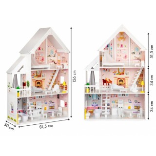 Drevený domček pre bábiky XXL Rezidencia s vybavením, púdrový