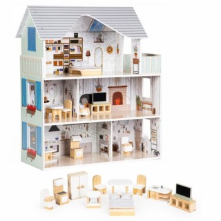 Drevený domček pre bábiky Rezidencia Emma s vybavením, biely