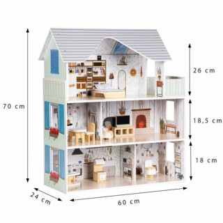 Drevený domček pre bábiky Rezidencia Emma s vybavením, biely