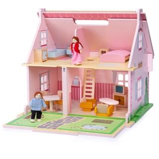 Prenosný drevený domček pre bábiky