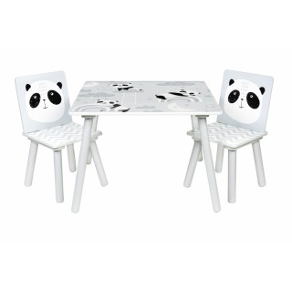 Detský nábytok - 3 ks, stôl so stoličkami Panda - sivá