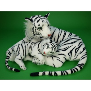 Plyšový tiger s mláďatkom biely