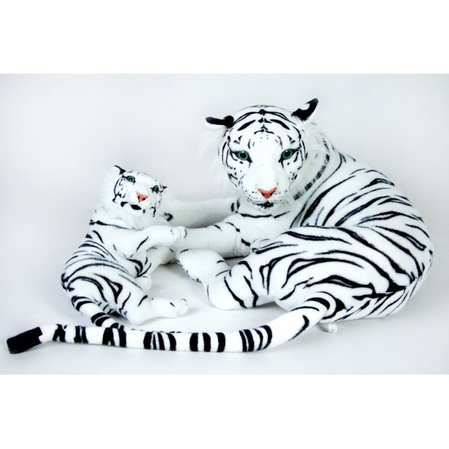 Plyšový tiger s mláďatkom biely