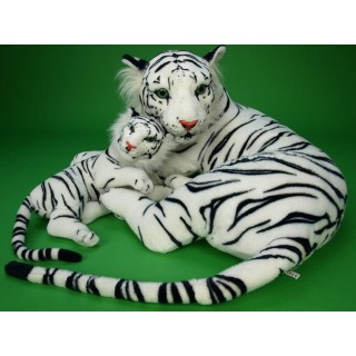 Plyšový tiger s mláďatkom biely