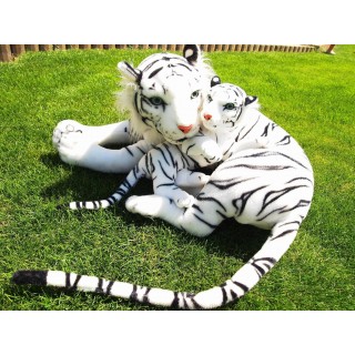 Plyšový tiger s mláďatkom biely