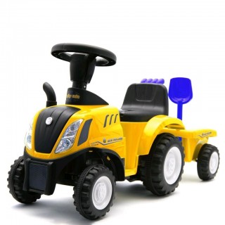 Detské odrážadlo traktor s vlečkou a náradim New Holland