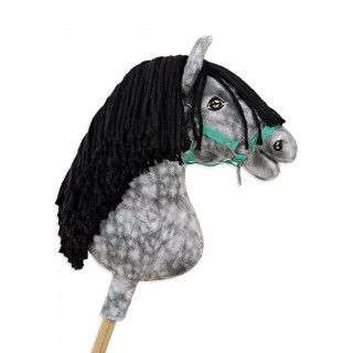Koník na palici Hobby Horse strakatý sivý kôň so šedou hrivou