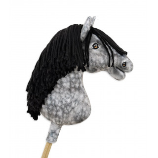 Koník na palici Hobby Horse strakatý sivý kôň so šedou hrivou
