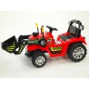 Traktor s ovládateľnou lyžícou 12V, mohutnými kolesami a konštrukcio, zvukovými a sveteľnými efektami, 2xnáhon, červený