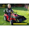 Traktor s ovládateľnou lyžícou 12V, mohutnými kolesami a konštrukcio, zvukovými a sveteľnými efektami, 2xnáhon, červený