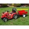 Traktor s ovládateľnou lyžícou 12V, mohutnými kolesami a konštrukcio, zvukovými a sveteľnými efektami, 2xnáhon, červený