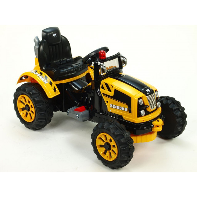 Traktor Kingdom s mohutnými kolesami a konštruciou, 2x motor 12V, 2x náhon, žltý