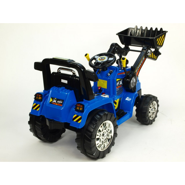 Traktor s ovládateľnou lyžícou 12V, mohutnými kolesami a konštrukcio, zvukovými a sveteľnými efektami, 2xnáhon, červený