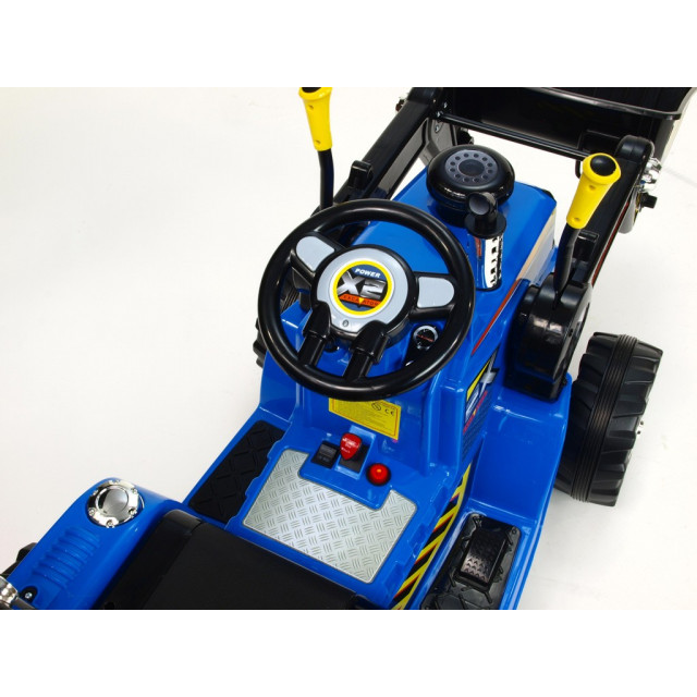 Traktor s ovládateľnou lyžícou 12V, mohutnými kolesami a konštrukcio, zvukovými a sveteľnými efektami, 2xnáhon, červený