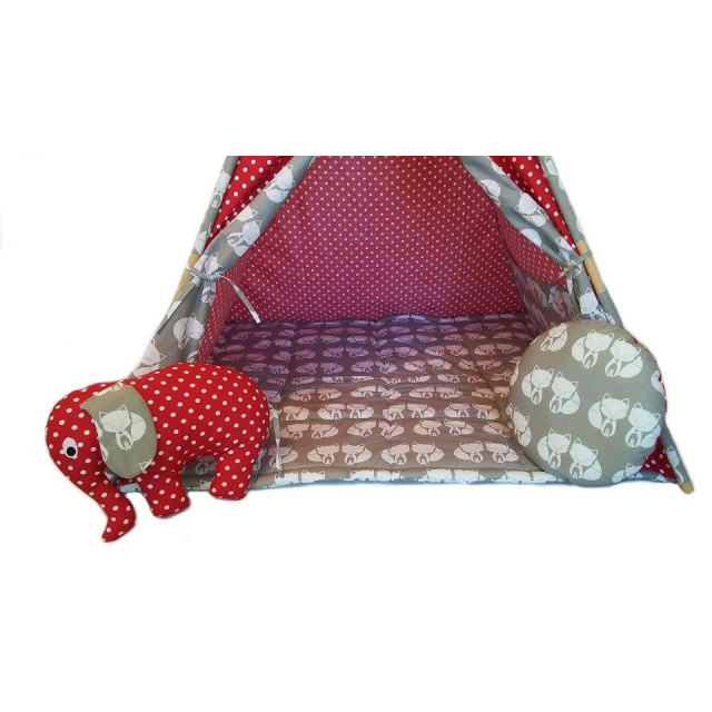 Detský stan Lišky červený s bodkami