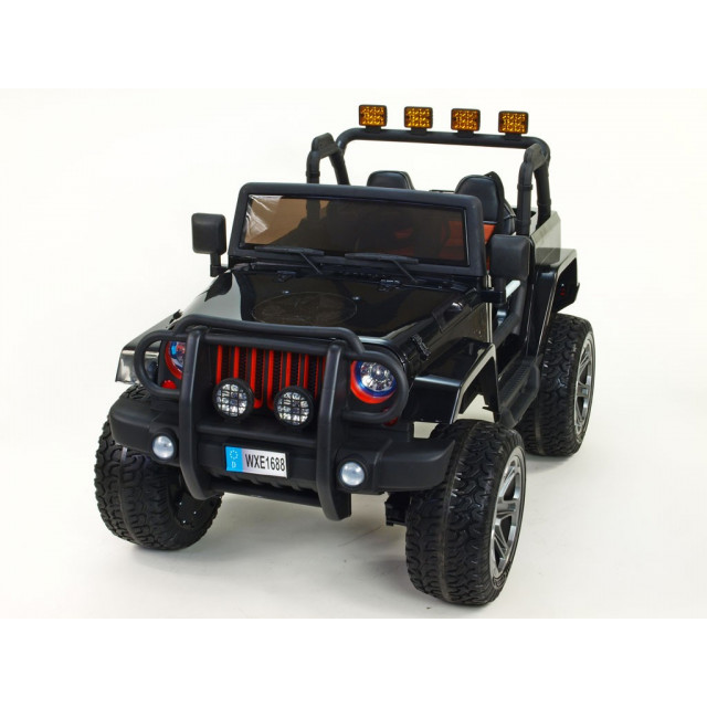 Džíp wrangler 4x4, náhon 4 Eva kolies, batérie 2x 12V/10Ah, 2,4G DO, USB,SD,Mp3,FM, otváracie dvere, čalunená sedačka, pérovanie