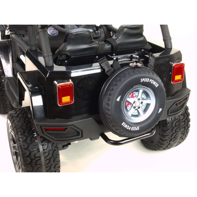 Džíp wrangler 4x4, náhon 4 Eva kolies, batérie 2x 12V/10Ah, 2,4G DO, USB,SD,Mp3,FM, otváracie dvere, čalunená sedačka, pérovanie