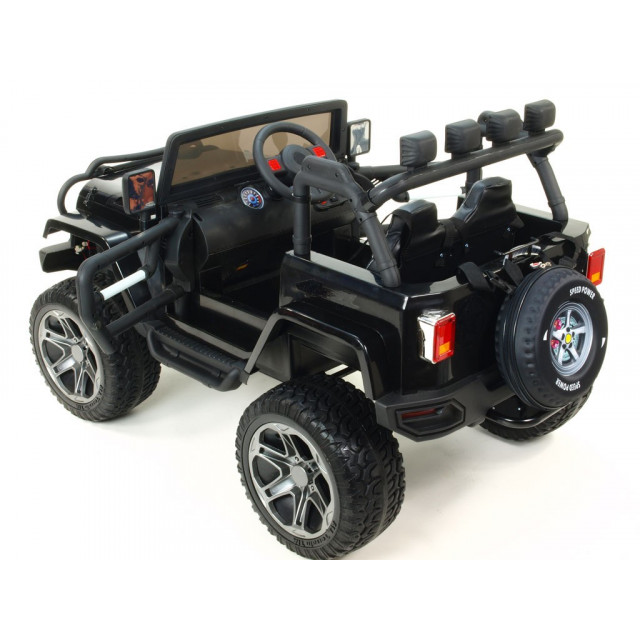 Džíp wrangler 4x4, náhon 4 Eva kolies, batérie 2x 12V/10Ah, 2,4G DO, USB,SD,Mp3,FM, otváracie dvere, čalunená sedačka, pérovanie