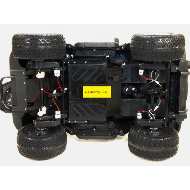 Džíp wrangler 4x4, náhon 4 Eva kolies, batérie 2x 12V/10Ah, 2,4G DO, USB,SD,Mp3,FM, otváracie dvere, čalunená sedačka, pérovanie