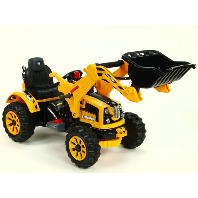Traktor Kingdom s ovladatelnou výkopovou lyžicou, mohutnými kolesami a konstrukciou, 2x motor 12V, 2x náhon, modrý