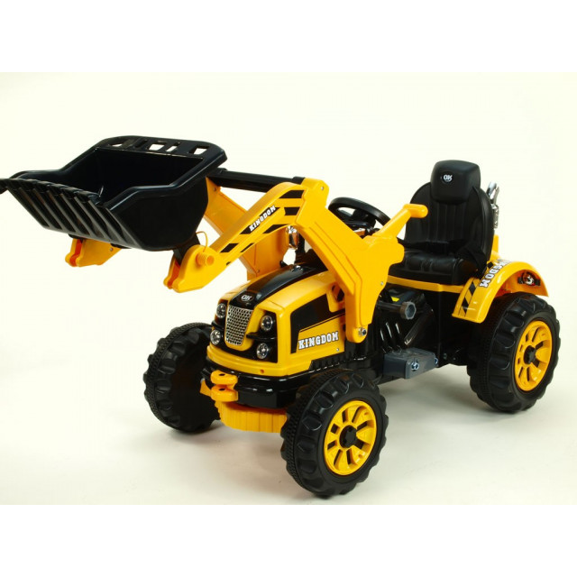 Traktor Kingdom s ovladatelnou výkopovou lyžicou, mohutnými kolesami a konstrukciou, 2x motor 12V, 2x náhon, modrý