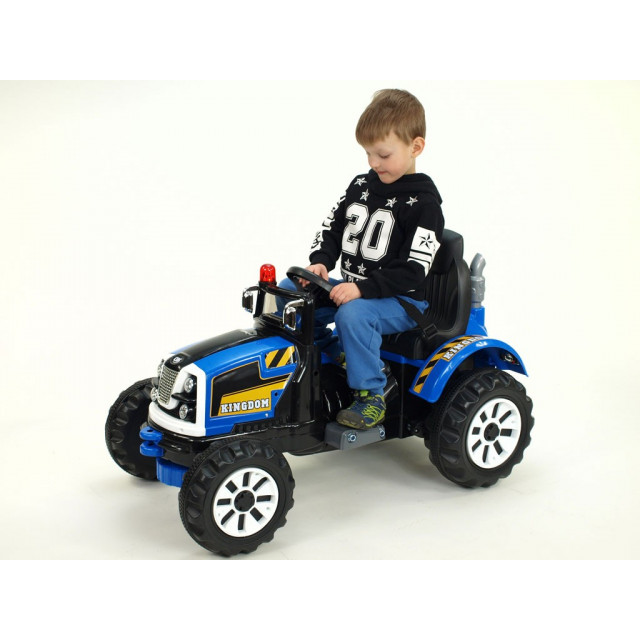 Traktor Kingdom s mohutnými kolesami a konštruciou, 2x motor 12V, 2x náhon, žltý