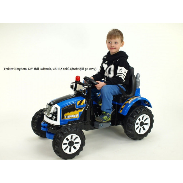 Traktor Kingdom s mohutnými kolesami a konštruciou, 2x motor 12V, 2x náhon, žltý