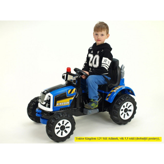 Traktor Kingdom s mohutnými kolesami a konštruciou, 2x motor 12V, 2x náhon, žltý