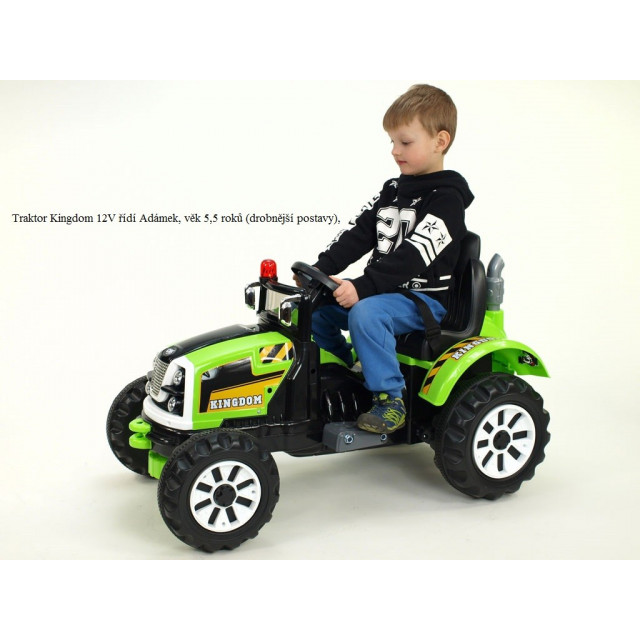 Traktor Kingdom s mohutnými kolesami a konštruciou, 2x motor 12V, 2x náhon, žltý