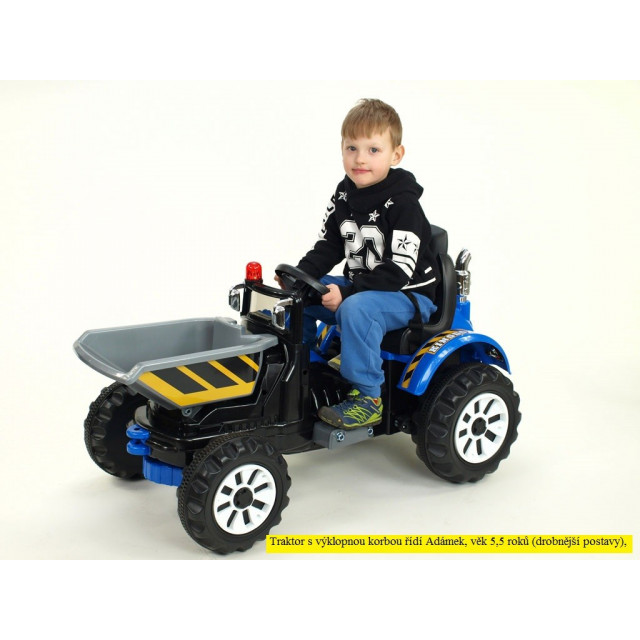 Traktor Kingdom s výklopnou korbou, mohutnými kolesami a konštrukciou, 2x motor 12V, 2x náhon, zelený