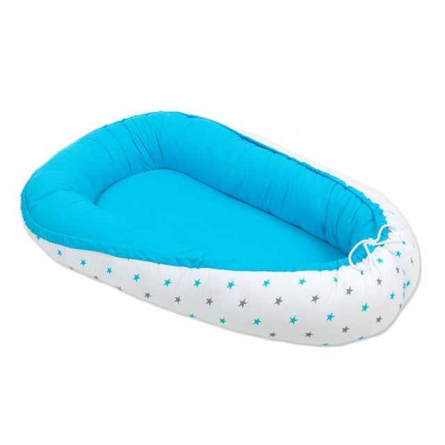 Obojstranný kokon pre bábätko. Mini hviezdičky sivé / mini hviezdičky biele