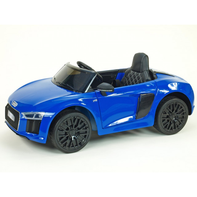 Audi R8 Spyder s 2.4G DO, EVA kolesami, otváracími dverami, LED osvetlením, FM, čalunenou sedačkou, lakované modré