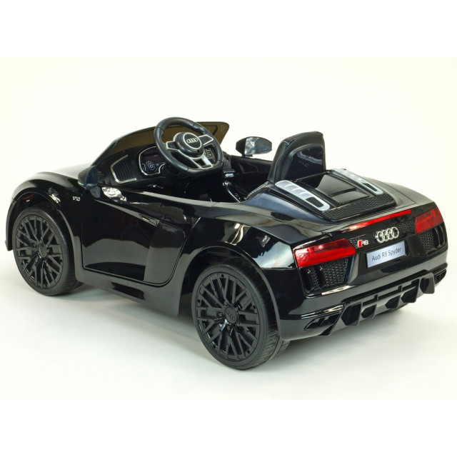 Audi R8 Spyder s 2.4G DO, EVA kolesami, otváracími dverami, LED osvetlením, FM, čalunenou sedačkou, lakované modré