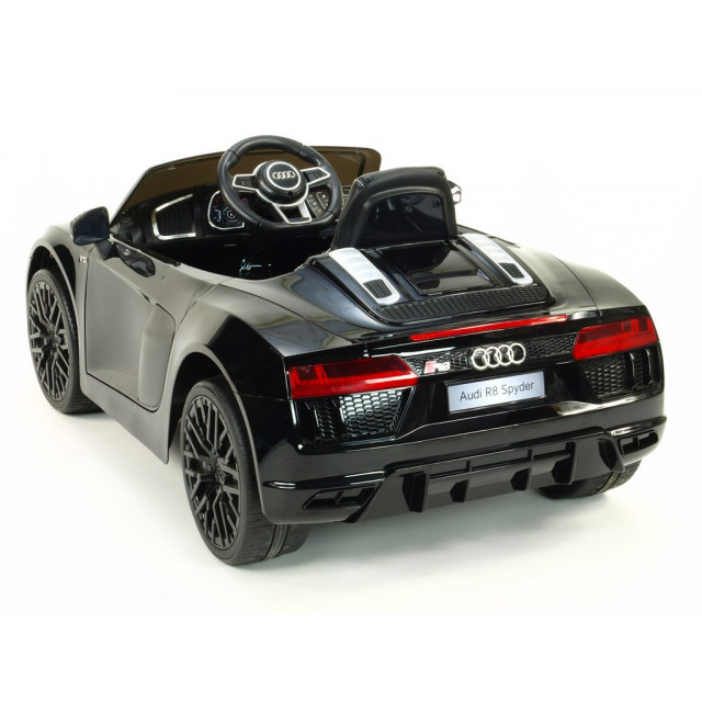 Audi R8 Spyder s 2.4G DO, EVA kolesami, otváracími dverami, LED osvetlením, FM, čalunenou sedačkou, lakované modré