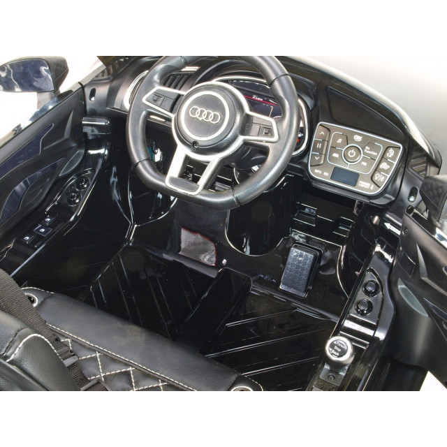 Audi R8 Spyder s 2.4G DO, EVA kolesami, otváracími dverami, LED osvetlením, FM, čalunenou sedačkou, lakované modré