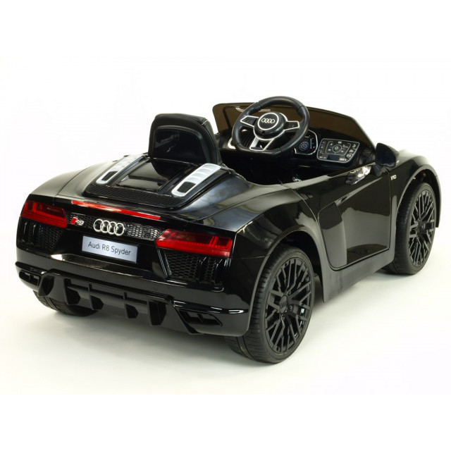 Audi R8 Spyder s 2.4G DO, EVA kolesami, otváracími dverami, LED osvetlením, FM, čalunenou sedačkou, lakované modré