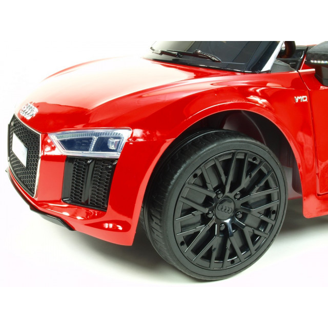 Audi R8 Spyder s 2.4G DO, EVA kolesami, otváracími dverami, LED osvetlením, FM, čalunenou sedačkou, lakované modré