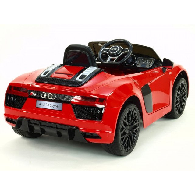 Audi R8 Spyder s 2.4G DO, EVA kolesami, otváracími dverami, LED osvetlením, FM, čalunenou sedačkou, lakované modré