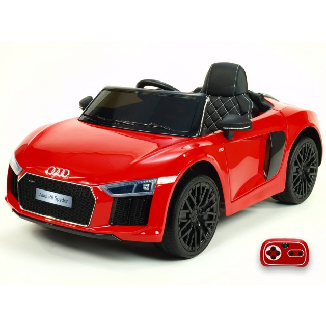 Audi R8 Spyder s 2.4G DO, EVA kolesami, otváracími dverami, LED osvetlením, FM, čalunenou sedačkou, lakované modré