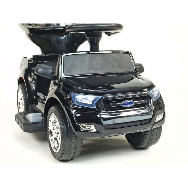 Ford Ranger pre najmenších, 6V, s vodiacou tyčou, strieškou, madlami, 2 opierkami, Mp3, TF card, lakovaná čierna metalíza