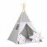 Stan pre deti teepee, típí s výbavou - sivý / hviezdy v modré, bodky