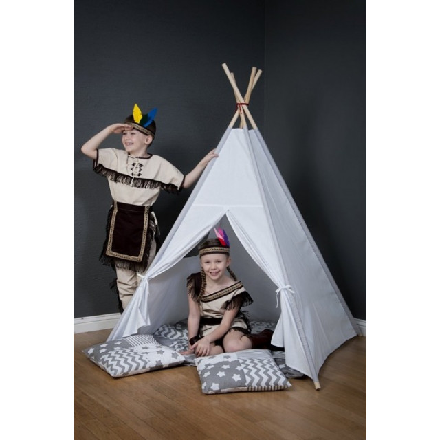 Stan pre deti teepee, típí s výbavou - sivý / hviezdy v modré, bodky