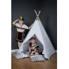 Stan pre deti teepee, típí s výbavou - sivý / hviezdy v modré, bodky