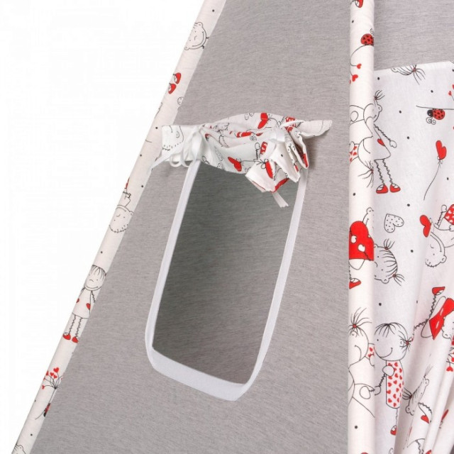 Stan pre deti teepee, típí s výbavou - sivý / hviezdy v modré, bodky